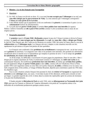 Correction Brevet blanc Histoire gÃ©ographie Histoire : La vie des ...