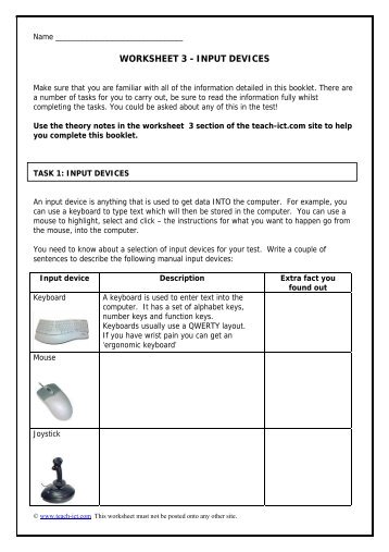 WORKSHEET 3 - INPUT DEVICES