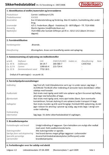 Sikkerhedsdatablad iht. EU forordning nr. 1907/2006 ... - Frederiksen