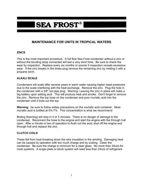 Tropical Maintenance - Sea Frost Refrigeration