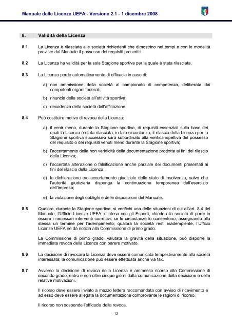 Manuale delle Licenze UEFA - Versione 2.1 (italiano) - Figc