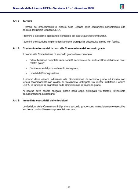 Manuale delle Licenze UEFA - Versione 2.1 (italiano) - Figc