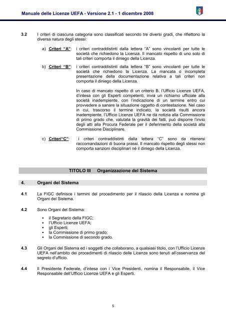 Manuale delle Licenze UEFA - Versione 2.1 (italiano) - Figc