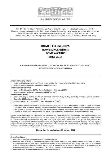 Rome Fellowship, Scholarship and Award Information 2013-14