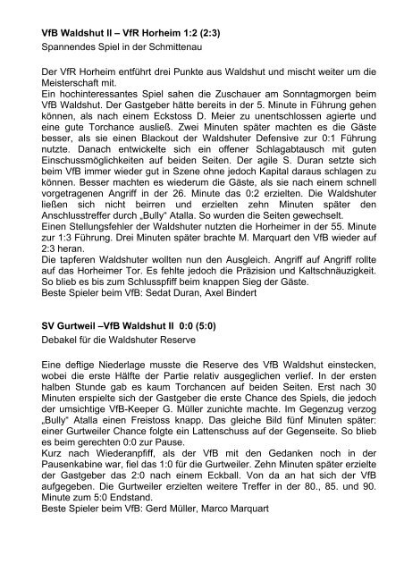 Sonntag, 19.11.2006 14:30 Uhr VfB Waldshut I – FV Brombach