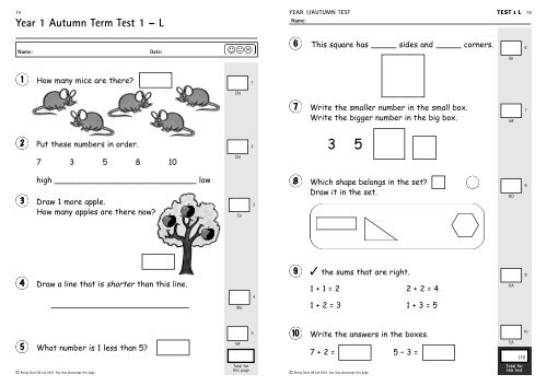 Y1 Maths Assessment - Rising Stars