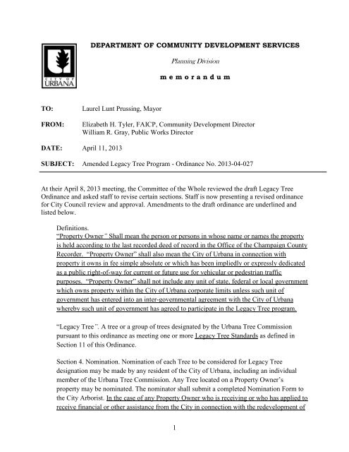 Ordinance Establishing a Legacy Tree Program - City of Urbana