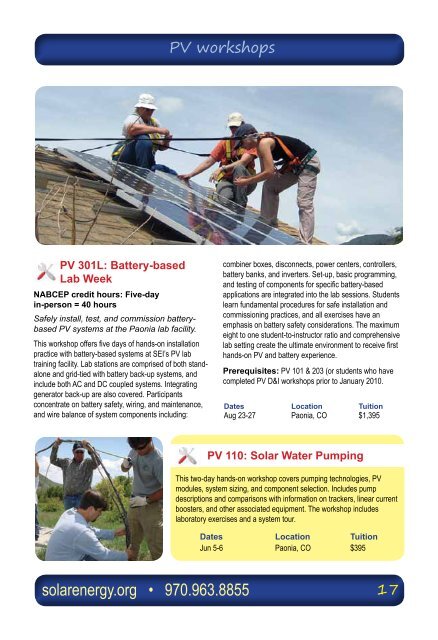 2010 Hands-on Workshops and Online Courses - Solar Energy ...