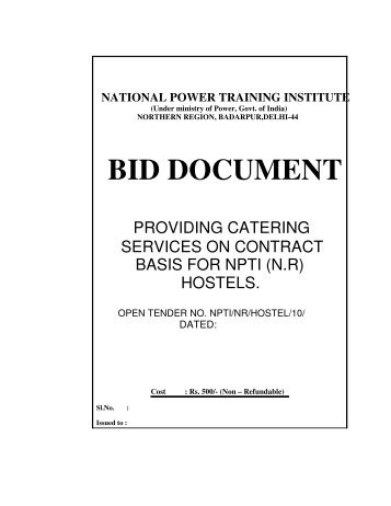Tender notice for Providing Catering Services on contract ... - NPTI