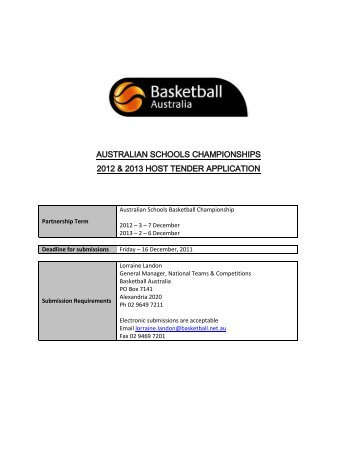 australian schools championships 2012 & 2013 host tender