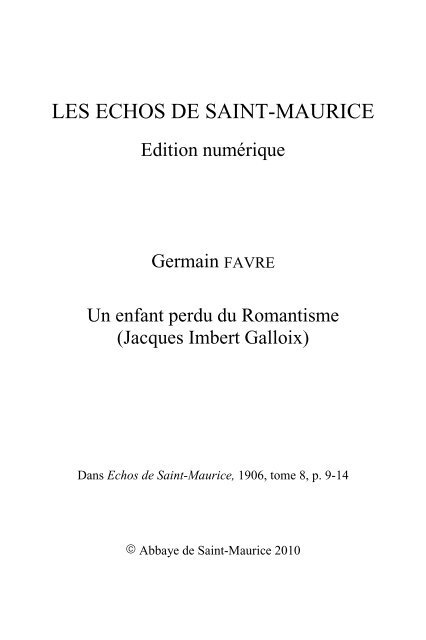 les echos de saint-maurice - Archives historiques de l'abbaye de ...