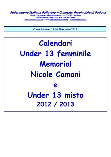 Calendari Under 13 femminile Memorial Nicole Camani e ... - FIPAV