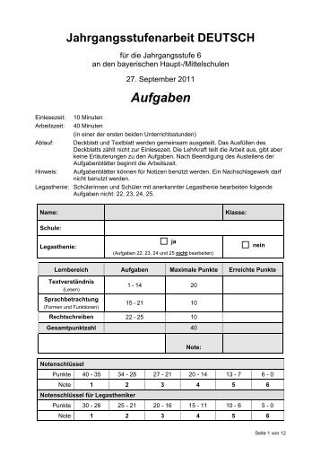 Deutsch Jahrgangsstufe 6: Aufgaben - ISB - Bayern