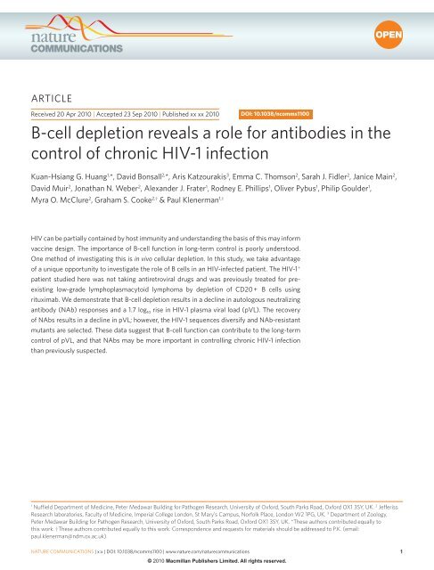 B-cell depletion reveals a role for antibodies in the control of chronic ...