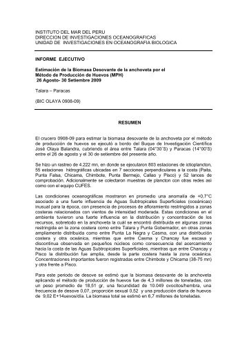 Crucero 0908-09 EstimaciÃ³n de la Biomasa Desovante de ... - Imarpe