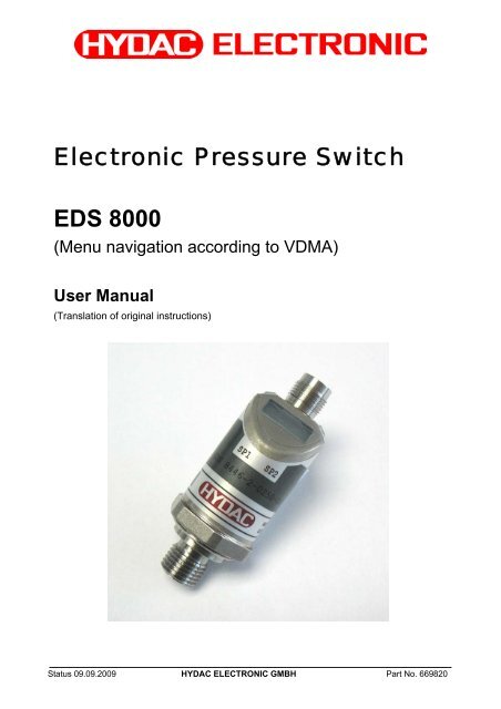 Electronic Pressure Switch EDS 8000 - HYDAC USA