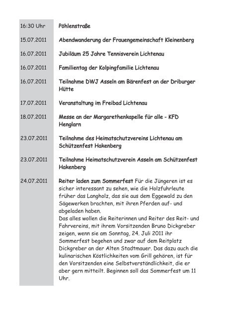 Veranstaltungskalender 2011 - Lichtenau