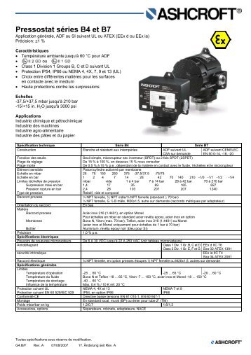 Pressostat sÃƒÂ©ries B4 et B7 - Ashcroft Instruments GmbH