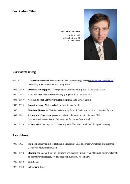 Lebenslauf Prof. Dr. Thomas Becker - SRH Hochschule für ...