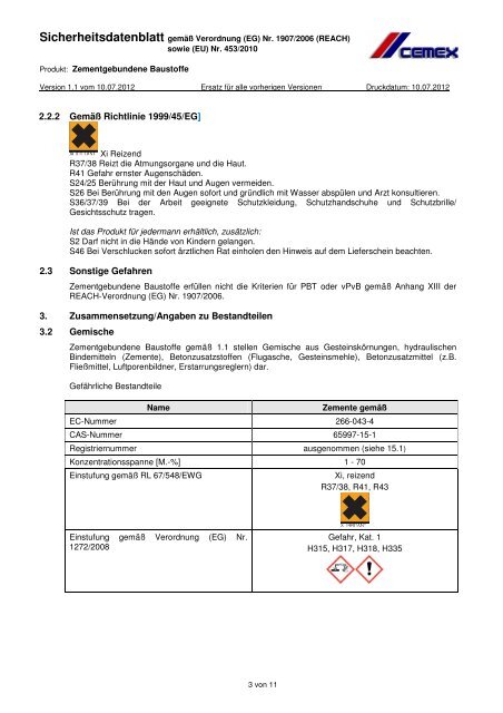 SicherheitsdatenblÃ¤tter fÃ¼r zementgebundene Baustoffe - Cemex ...