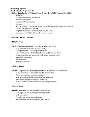 UIC Inspector Training Agenda