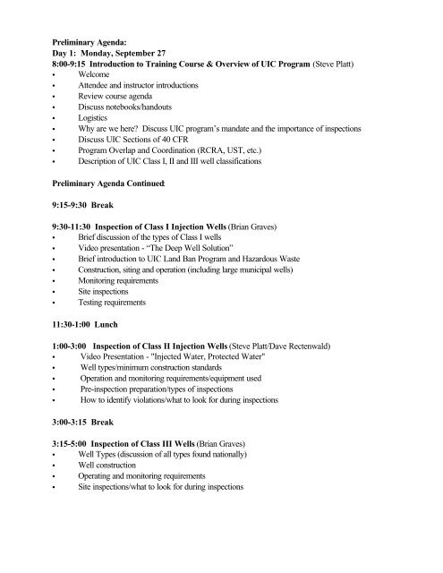 UIC Inspector Training Agenda