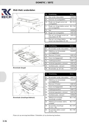 DOMETIC / SEITZ Midi-Heki onderdelen - Reich