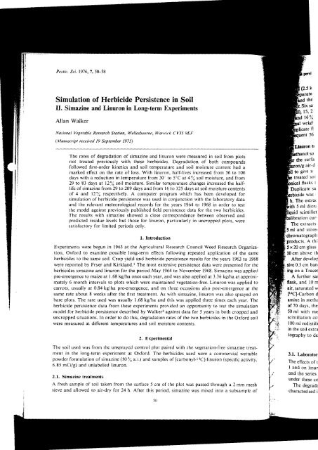 Simulation of Herbicide Persistence in Soil