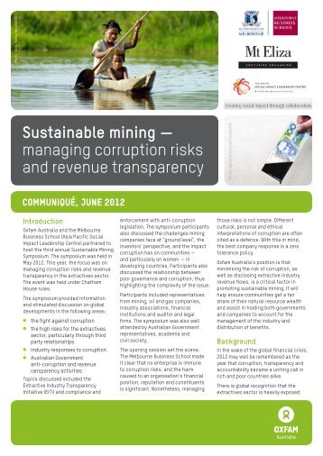 Sustainable mining â managing corruption risks ... - Oxfam Australia