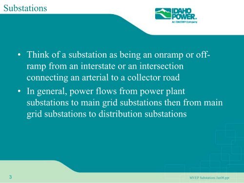 Magic Valley Electrical Plan Substations Presentation - Idaho Power