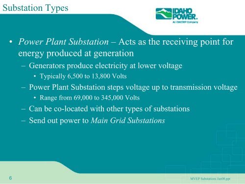 Magic Valley Electrical Plan Substations Presentation - Idaho Power