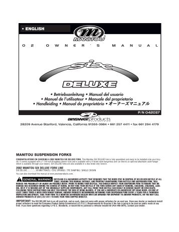 Manitou 2002 Six Deluxe Service Manual - Spoke N' Word Cycles