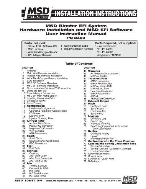 MSD Blaster EFI System Hardware Installation and ... - MPS Racing
