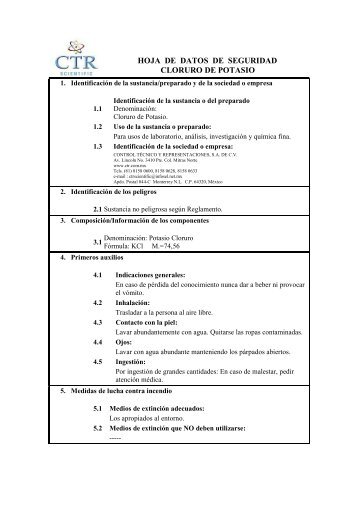 Cloruro de Potasio MSDS - CTR Scientific