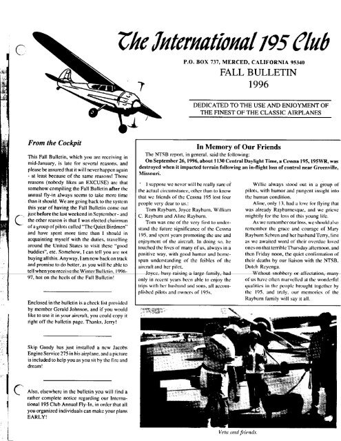 0 rite lHterHlltioHIlI/95 flub - The International Cessna 195 Club