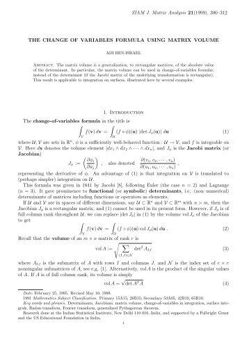 The Change of Variables Formula using Matrix Volume - Benisrael.net