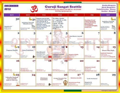 Guruji Sangat Seattle 2013 Hindu Calendar - myPanchang.com