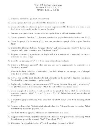 Review Questions for Test #2