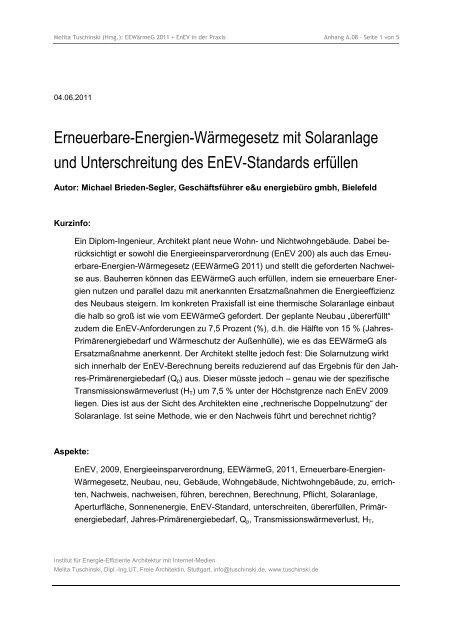 EEWärmeG 2011 + EnEV - ENEV-Online.de