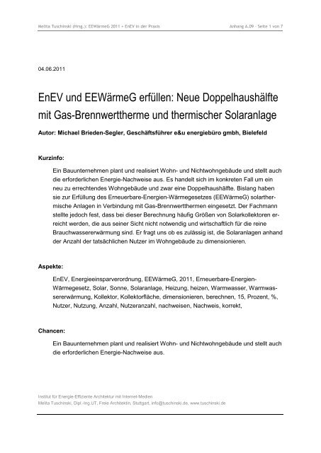 EEWärmeG 2011 + EnEV - ENEV-Online.de