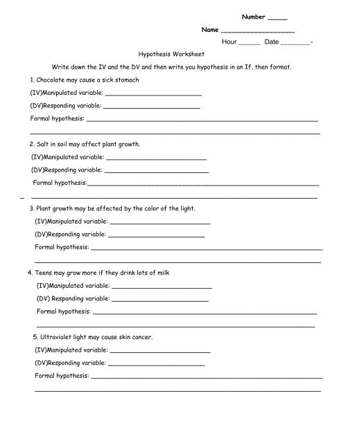 Hypothesis Worksheet Printable Free