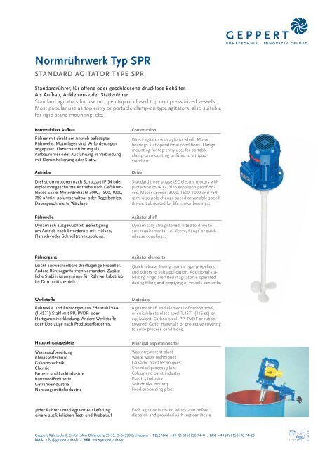 normrührwerk Typ SPR - Geppert Rührtechnik GmbH