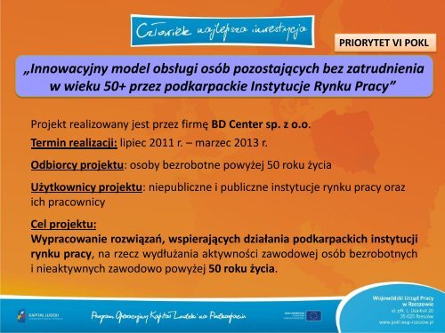 Cel projektu - wup rzeszow.pl - WojewÃ³dzki UrzÄd Pracy w Rzeszowie