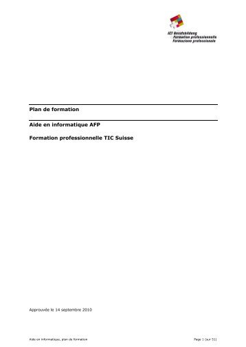 Plan de formation Aide en informatique AFP Formation ... - CH