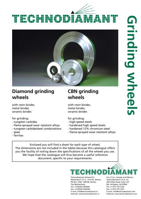 Grinding wheels - Technodiamant U.S.A. Inc.