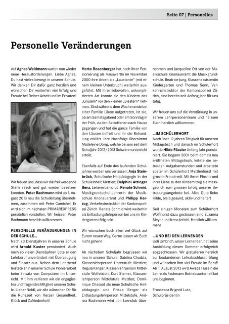 Primarexpress Juli 2013 [PDF, 3.00 MB] - Primarschule
