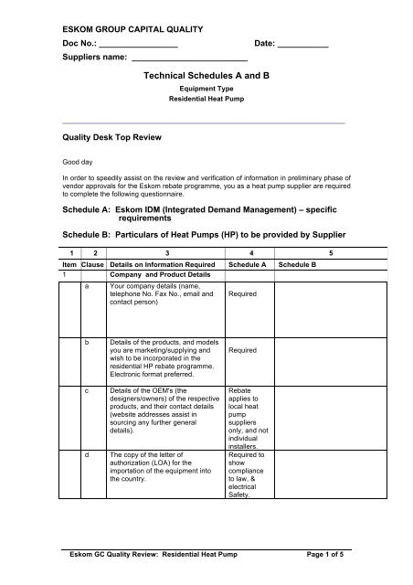 Heat Pumps Qualification Review_092011 - Eskom IDM