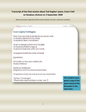 Transcript of the Chat session about Ted Hughes' poem, Crow's Fall ...