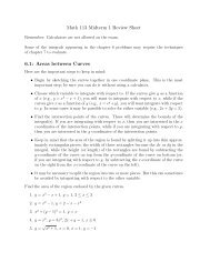 Math 113 Midterm 1 Review Sheet 6.1: Areas between Curves