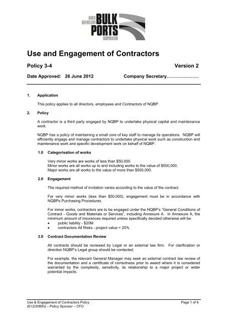 3-4 Use and Engagement of Contractors Policy - North Queensland ...